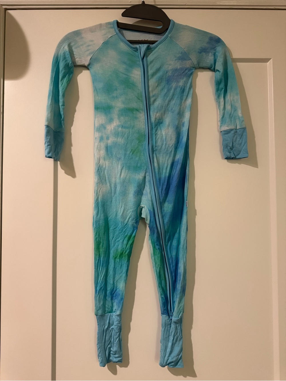 Little Sleepies Blue & Green Tie-Dye Footed One-Piece Pajamas